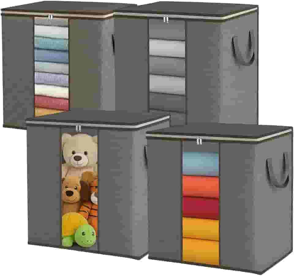 Caixa Organizadora Grande Dobrável TNT 48x46x27cm com Visor Transparente e Zíper Duplo para Roupas e Cobertores (1)