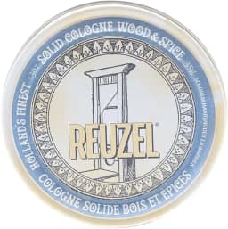 Reuzel Wood and Spice Solid Cologne Balm - Woodsy Scented, Wax Based Solid Tin Fragrance for Men - Notes of Fresh Lemon Zest, Intense Cedarwood, and Clove - Light, Fresh, Travel Size Pomade - 35 g