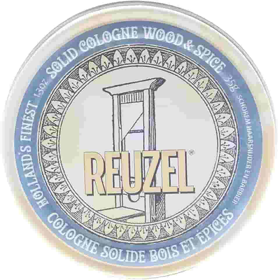 Reuzel Wood and Spice Solid Cologne Balm - Woodsy Scented, Wax Based Solid Tin Fragrance for Men - Notes of Fresh Lemon Zest, Intense Cedarwood, and Clove - Light, Fresh, Travel Size Pomade - 35 g