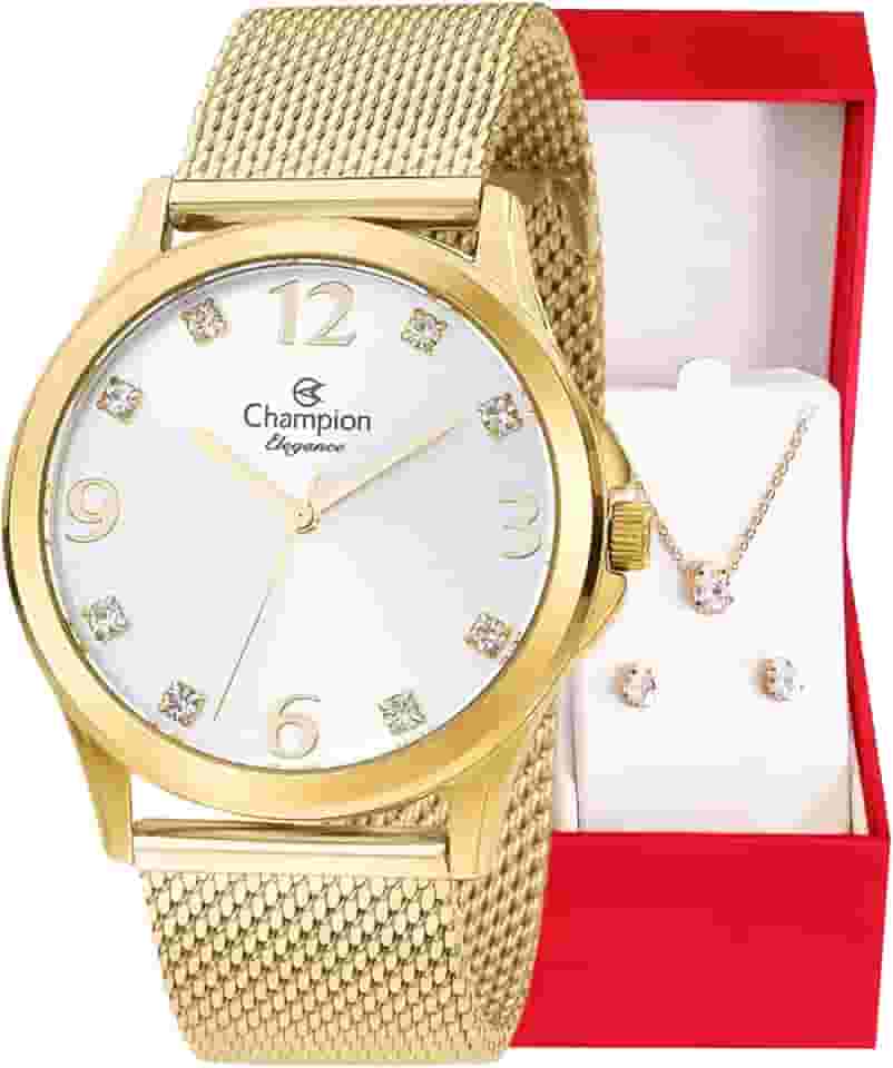 Relógio Feminino Champion Analógico Dourado Pulseira Mesh CN24093B