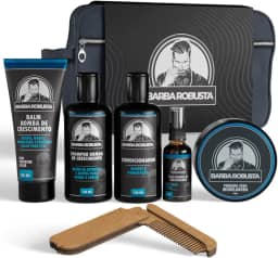 Barba Robusta Kit De Shampoo Condicionador Balm Óleo Cera Pente Necessaire Produtos para Cuidados e Ativos que Aceleram o Crescimento da Barba