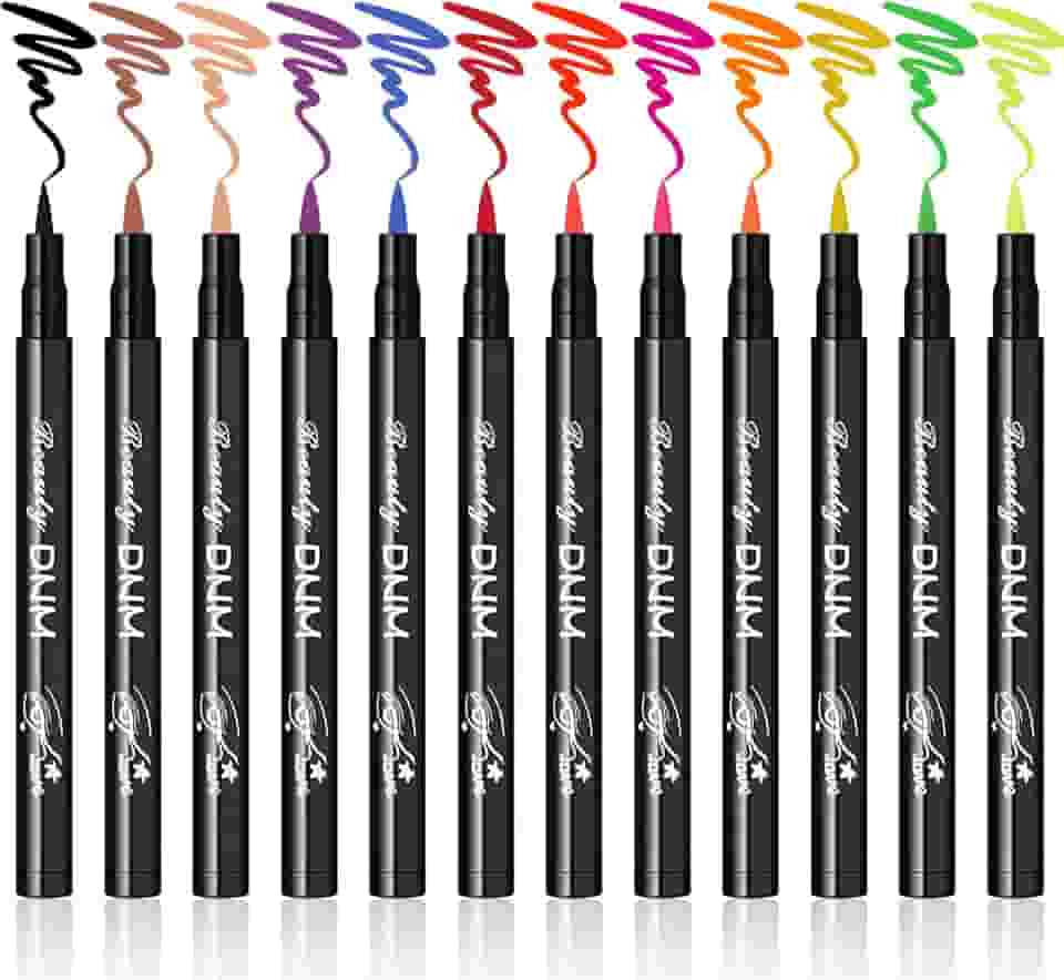 Conjunto colorido de delineador líquido fosco de 12 cores, caneta delineadora de olhos colorida em neon, delineador de olhos, caneta delineadora líquida suave à prova d'água de longa duração - #A