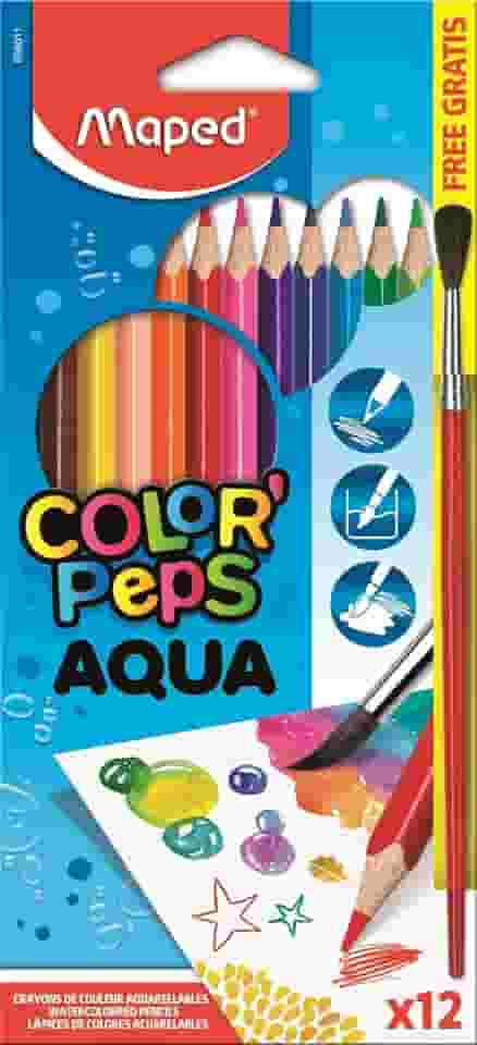 Lápis de Cor Aquarelável + Pincel de Madeira, Maped, Color Peps, 863011, 12 Cores