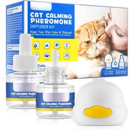 Difusor de feromônio calmante para gatos, kit difusor calmante aprimorado para alívio da ansiedade de gatos, kit iniciante calmante 2 em 1 (cabeça difusora + frasco de 48 ml) para uso por 30