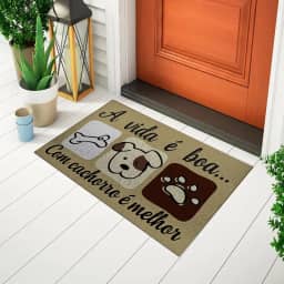 Tapete Capacho Divertido e Criativo Para Porta Estampado Pet - A Vida é Boa Com Cachorro Ca0401