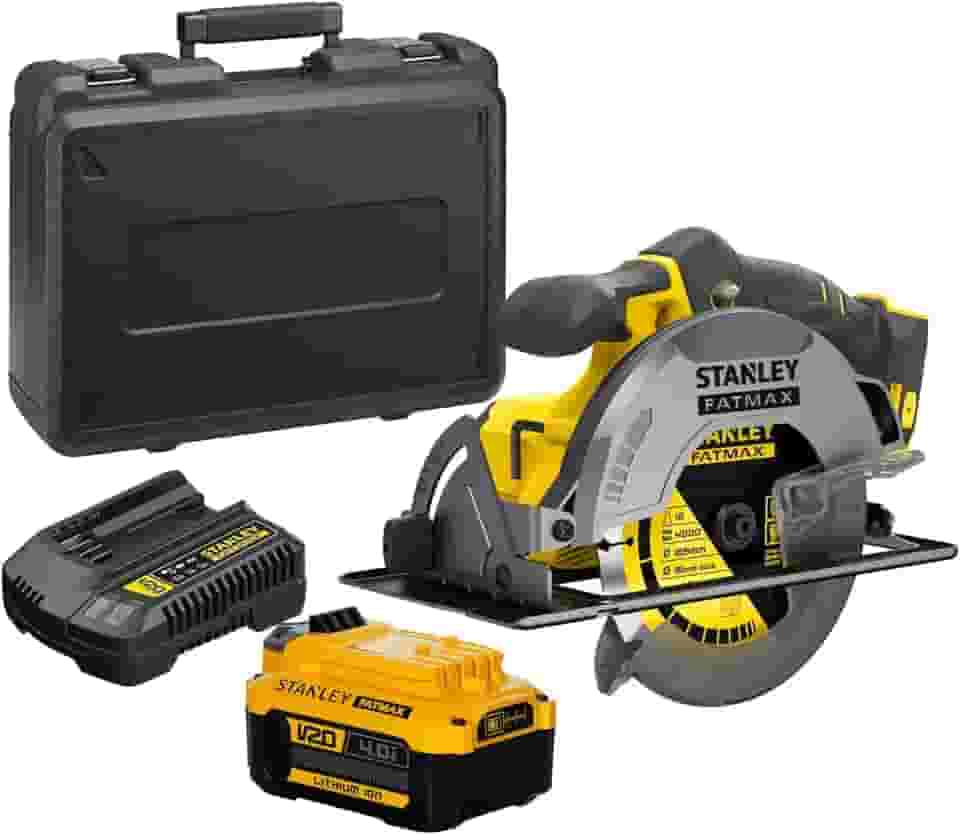 Stanley Serra Circular 185mm, Ferramenta para Cortes Precisos em Madeira, Acompanha Bateria Carregador Bivolt e Maleta, Modelo SBC550M1K, 20V