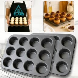 Kit 2 Formas Antiaderente Para Cupcake 12 Cavidades Muffin Kit Assadeira Antiaderente Teflon 12 Furos Pão De Queijo Mini Bolo Empada Bolinhos Formas De Assar Para Forno Cor Preto