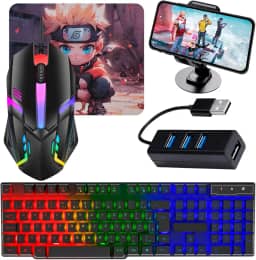 Kit Mobilador Para Celular Gamer Teclado Led Rgb + Mouse Gamer 1600dpi + Suporte Celular + Conectores (MICRO USB V8)