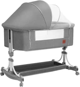 PIPDIP Berço De Balanço Para Bebês, Colchão, Mosquiteiro, Cesto de Armazenamento, Suporta até 50kg, Ergonômico, Tubo De Ferro, Fibra De Poliéster, Cinza.