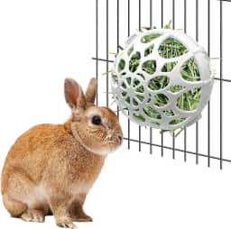 Tfwadmx Alimentador de feno de coelho, brinquedo de mastigar bola de feno de plástico para alimentos e grama, dispensador de manjedoura de feno para animais pequenos com parafusos para hamsters,