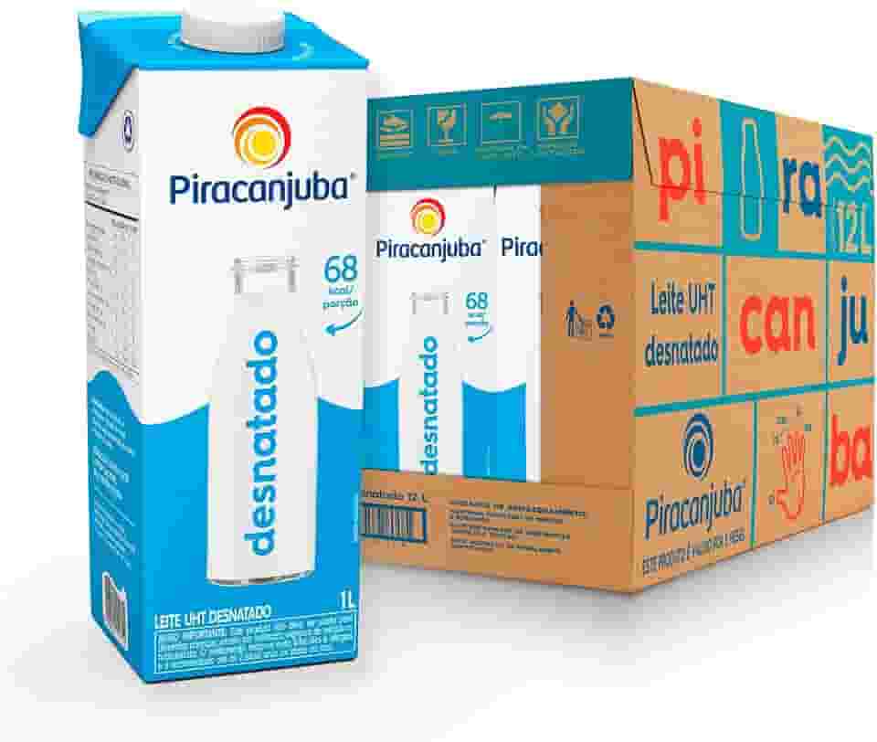 Pack de Leite Desnatado Piracanjuba 1L - 12 Unidades