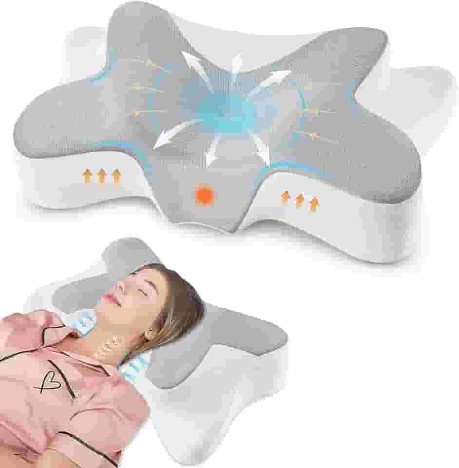 DONAMA Travesseiro de pescoço cervical para alívio da dor, almofadas de espuma viscoelástica de contorno inodoro com fronha refrescante para dormir confortavelmente, travesseiros de cama ergonômicos