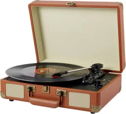 Vitrola Retro Bluetooth Portátil Radiola Disco Vinil com Alto-falante Integrado Tornamesa Vinilo Vintage 3 Velocidade Tocador Vinil Audiotecnica Puerto USB, Salida de Audífonos y RCA