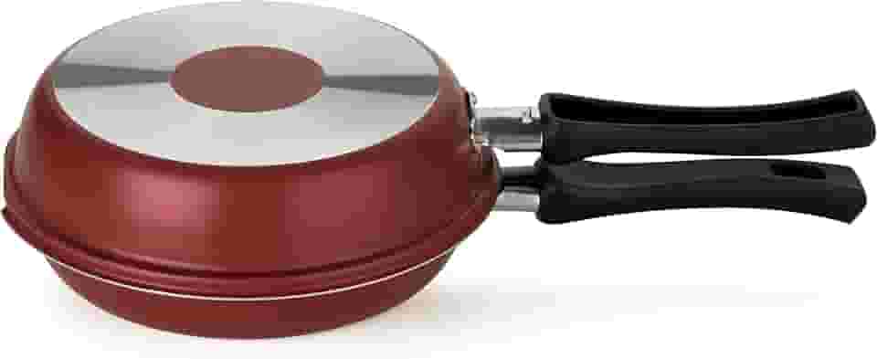 Multiflon, Frigideira Dupla, Aluminio Antiaderente, Vermelho, Linha Versátil, 18 Cm Resistente Durável e Saudável