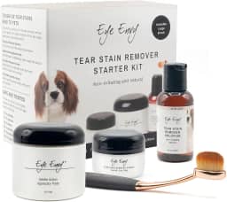 Eye Envy Kit inicial de removedor de manchas de lágrimas para cães com escova ProPowder | Solução de manchas, almofadas aplicadoras, pó de manchas e pincel aplicador grande | Dura de 30 a 45 dias