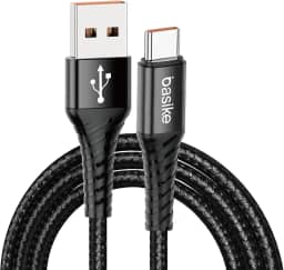 Basike Cabo USB-C (tipo C) para USB, 27W Carregamento Rápido, Nylon Trançado, 1MT (Preto)