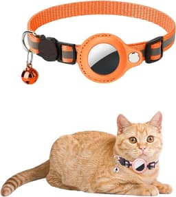 Coleira Cachorro Gato Reflexiva Ajustavel com Case Capa Rastreador GPS Airtag (Laranja)