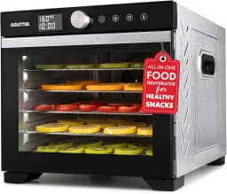 Gourmia - Desidratador digital de alimentos, 6 bandejas de aço inoxidável, fluxo de ar de 360°, predefinições de um só toque, temperatura ajustável de 100 a 160 °F, temporizador, porta de vidro