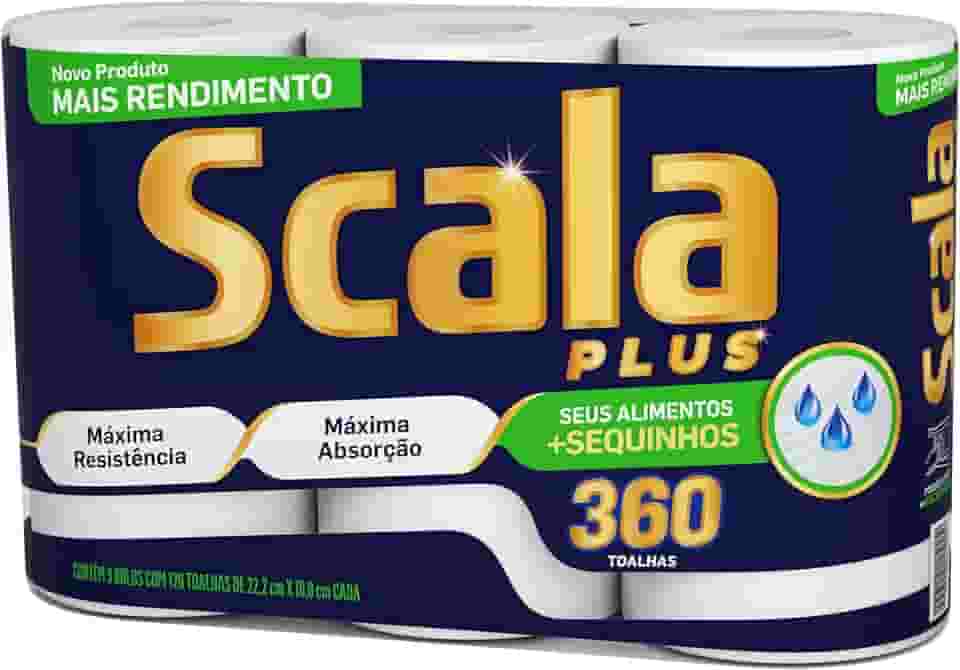 Scala Plus Papel Toalha Mega, 360 Toalhas (3 Rolos de 120 Toalhas Cada)