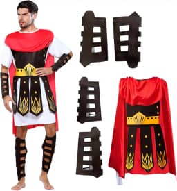 Fantasia masculina de gladiador romano: fantasia masculina de soldado romano de Halloween - roupas espartanas com acessórios para adultos