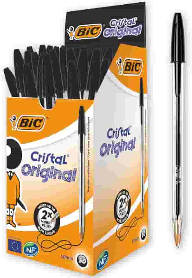 Caneta Preta Bic Cristal Dura Mais – Ponta Esferográfica Média de 1.0mm. Escrita Macia e Cor Intensa