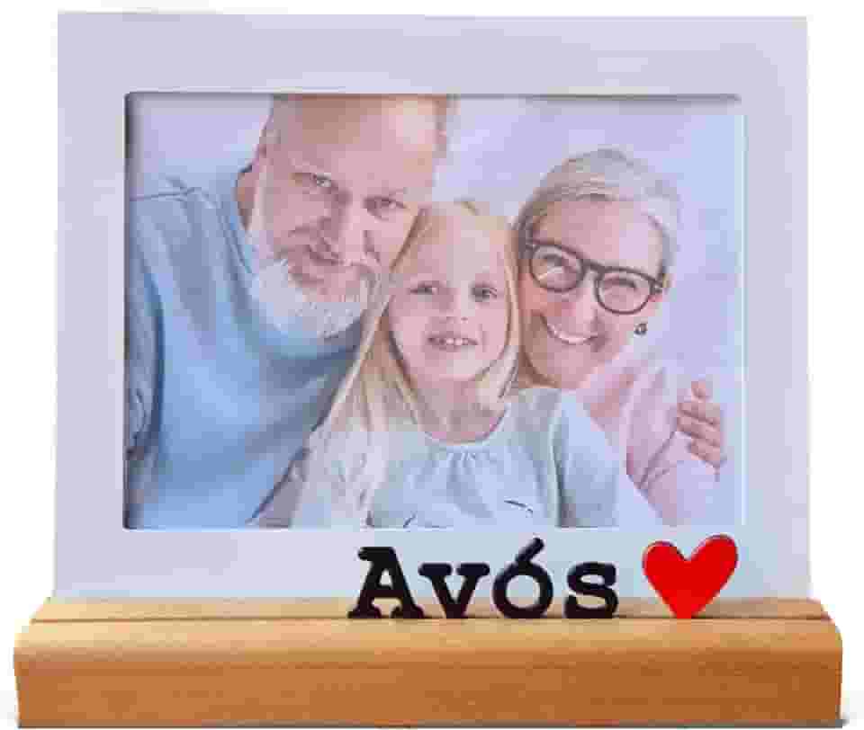 Porta Retrato Avós 13x18cm, Moldura Decorativa em Metal e Madeira, branco, preto, vermelho, nogueira - GEGUTON