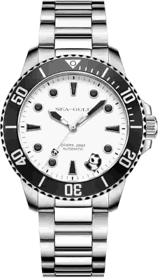 Relógio de mergulho mecânico automático, relógio de pulso masculino impermeável 200 m com design panda, cristal de safira e pulseira de aço inoxidável 316L 816.17.6203