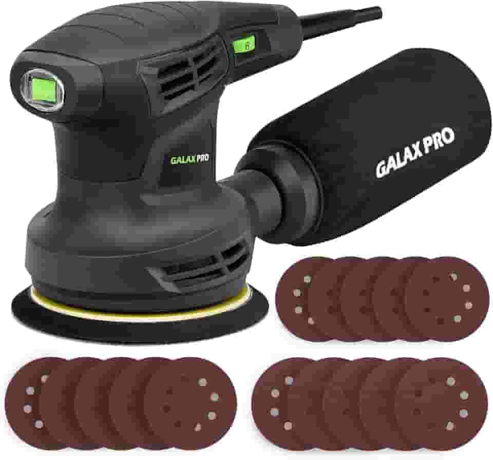 GALAX PRO Lixadeira orbital de 280W 13000OPM Max 6 velocidades variáveis com 15 discos de lixamento, lixadeira elétrica de 12,7 cm com coletor de poeira para lixar e polir