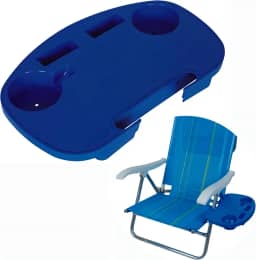 Mor - Mesa Portátil Para Cadeira de Praia – Apoio com Porta-Copos e Porta-Objetos, Encaixe Rápido, Plástico Resistente, Ideal para Praia, Camping e Piscina.