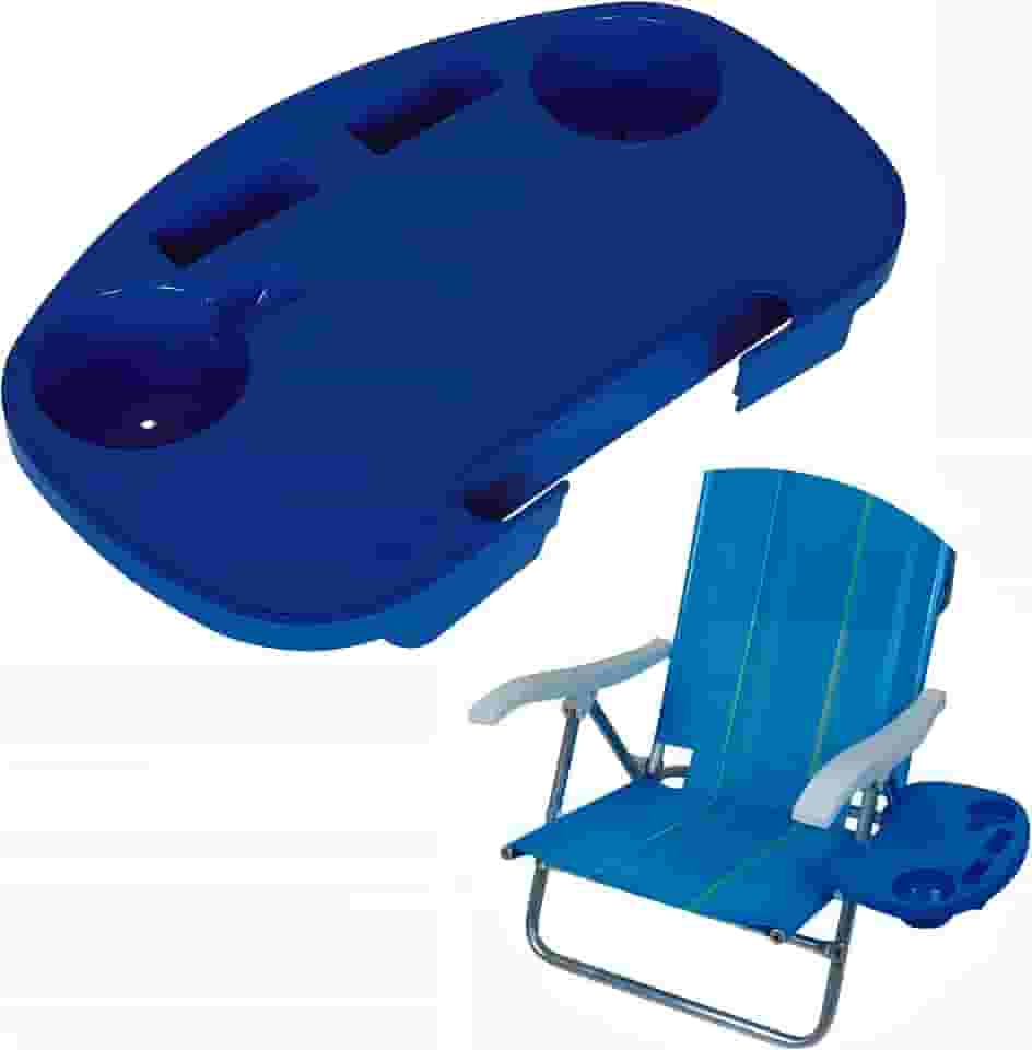 Mor - Mesa Portátil Para Cadeira de Praia – Apoio com Porta-Copos e Porta-Objetos, Encaixe Rápido, Plástico Resistente, Ideal para Praia, Camping e Piscina.