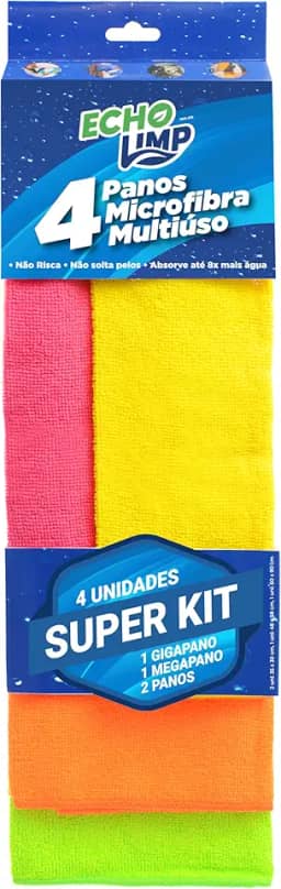 NVA 470 - CONJUNTO COM 4 PANOS SORTIDOS EM MICROFIBRA (1UNI - 60x90 / 1UNI - 58x48 / 2UNI - 30x35) - ECHOLIMP