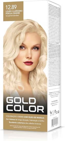 Coloração Capilar Gold Color 12.89 Louro Claríssimo Pérola Cendre- Vegana com Óleo de Marula, Brilho Intenso e Cobertura dos Cabelos Brancos