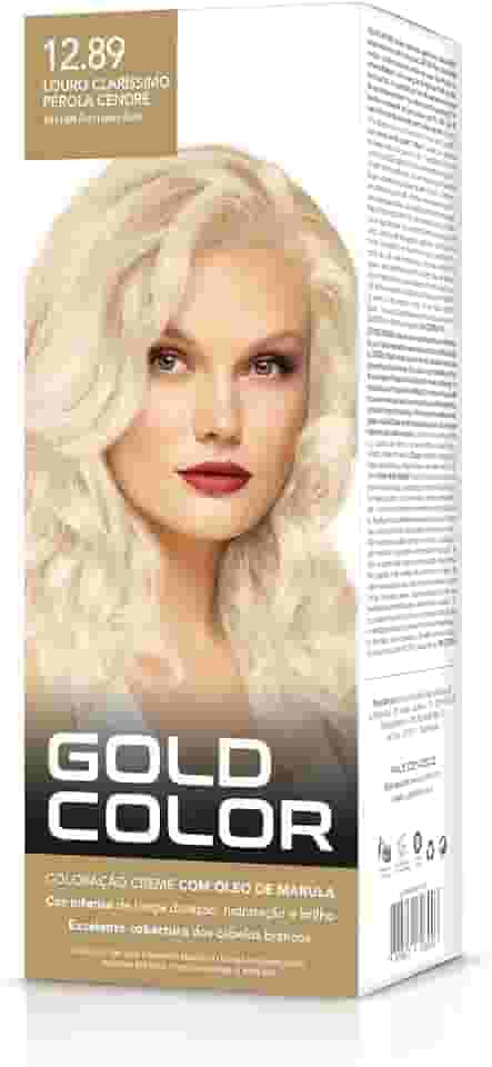 Coloração Capilar Gold Color 12.89 Louro Claríssimo Pérola Cendre- Vegana com Óleo de Marula, Brilho Intenso e Cobertura dos Cabelos Brancos