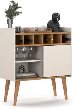 Aparador Retro Florença Adega Com Porta Nicho Prateleira Pés Madeira - Quality Móveis (OffWhite/Nature)