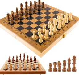 Tabuleiro de Xadrez 3 em 1 em Madeira 30x30cm — Xadrez, Dama e Gamão | Dobrável, Portátil e Elegante | Jogo de Estratégia para Todas as Idades