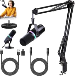 Kit De Microfone Dinâmico XLR,USB, Para Streaming, Podcasts, Jogos, RGB, Funções De Mudo E Redução De Ruído, Controle De Volume, Microfone Para PC Ou Celular(preto)