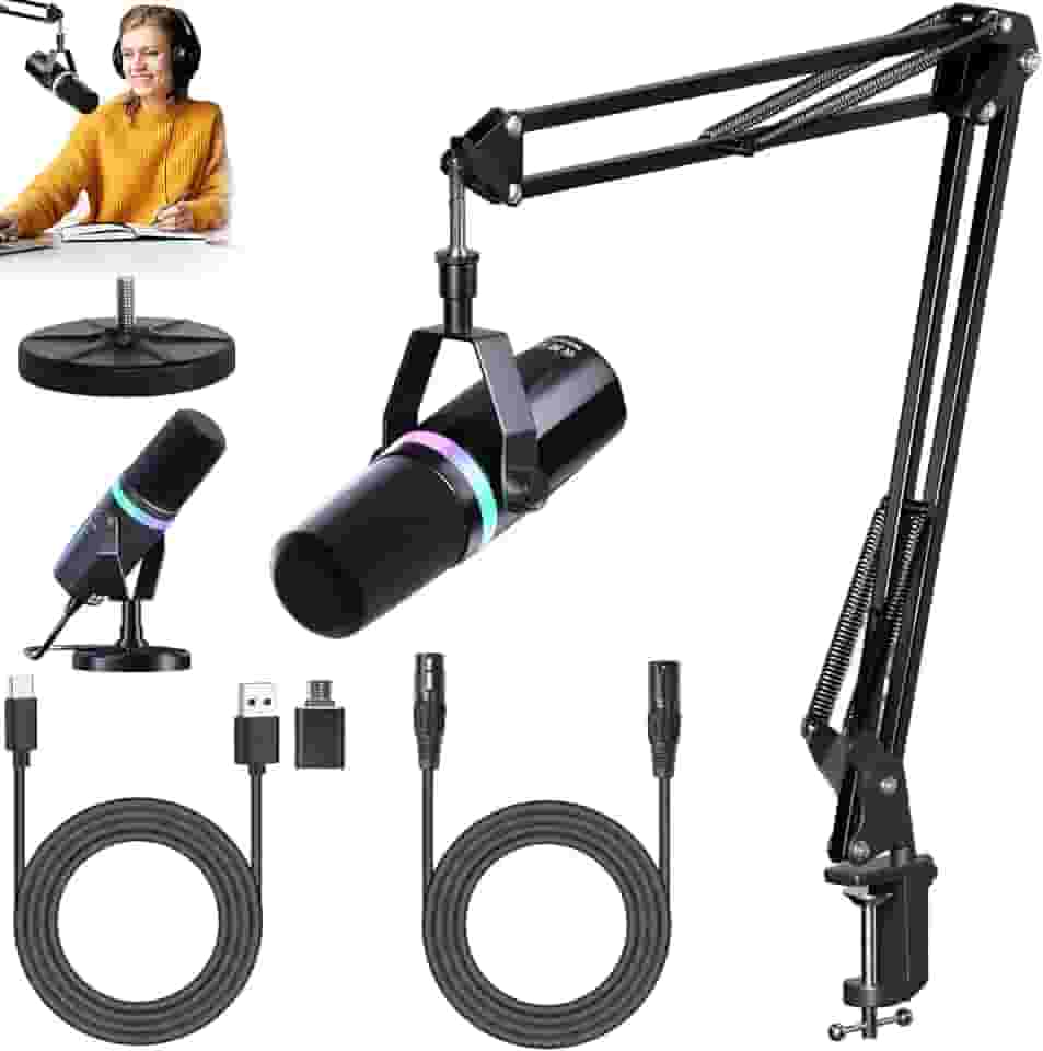 Kit De Microfone Dinâmico XLR,USB, Para Streaming, Podcasts, Jogos, RGB, Funções De Mudo E Redução De Ruído, Controle De Volume, Microfone Para PC Ou Celular(preto)