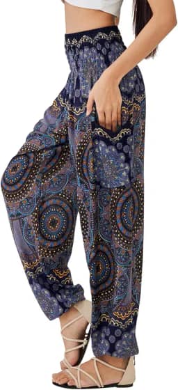 Calça feminina Boho – Hippie Harem – Calças femininas para ioga – Roupas hippie boêmia soltas confortáveis