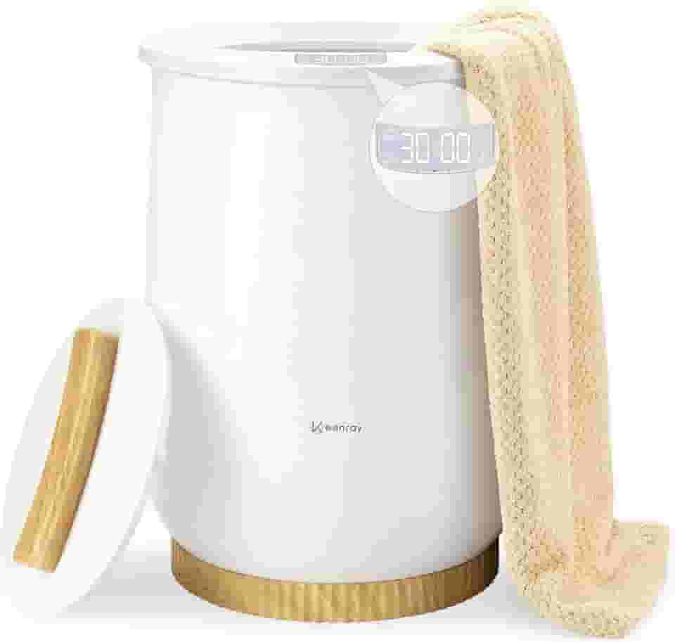 Keenray Balde de aquecedor de toalhas atualizado, aquecedor de toalhas grande com 3 modos de aquecimento, tempo de aquecimento 30/45/60 min ajustável e temporizador de atraso de até 24 horas,