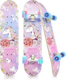 Skates padrão com rodas coloridas piscando para iniciantes, crianças, adolescentes, skate completo de bordo de 7 camadas para meninas e meninos, 78,7 cm x 19,8 cm, skate infantil côncavo com