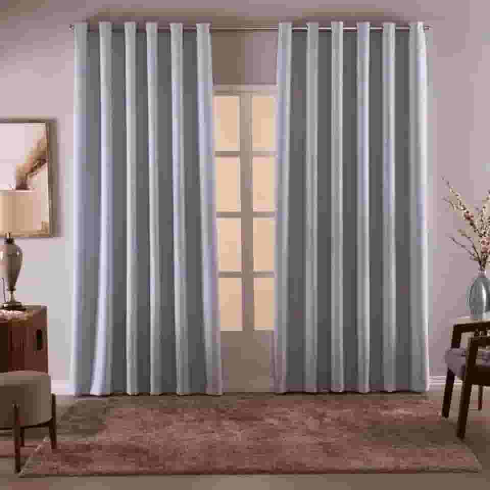 Cortina Blackout/Blecaute Em Tecido Corta Luz Para Sala, Quarto e Escritorio 2,70M x 1,80M | (2,70M X 1,80M) Com Ilhós Cromado (Branco)