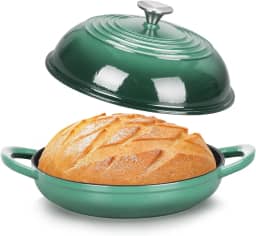TeamFar Forno holandês de ferro fundido, panela de forno holandês esmaltado de 6 litros para assar pão de fermento, com tampa de cúpula alta e base redonda, auto-regador e aquecimento uniforme