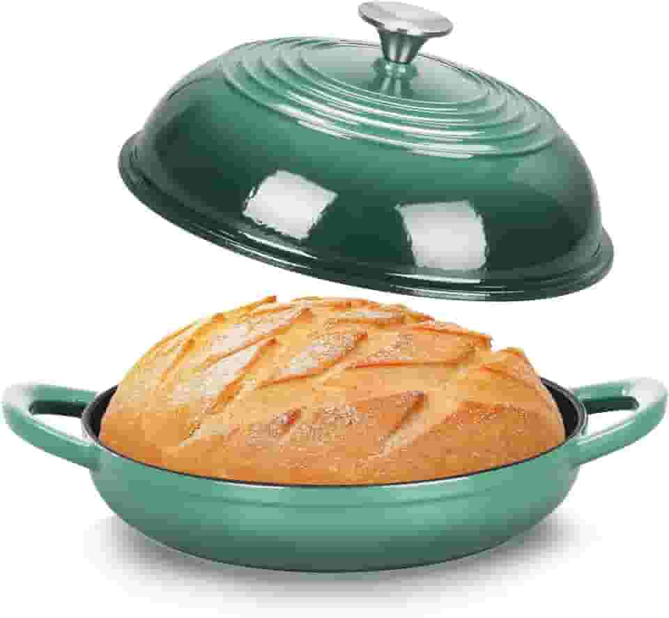 TeamFar Forno holandês de ferro fundido, panela de forno holandês esmaltado de 6 litros para assar pão de fermento, com tampa de cúpula alta e base redonda, auto-regador e aquecimento uniforme