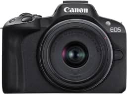 Canon A câmera sem espelho EOS R50 RF-S18-45 mm F4.5-6.3 é um kit de lentes STM, sensor CMOS de 24,2 megapixels (APS-C), vídeo 4K, câmera híbrida, foto e vídeo, vlogging, criador de conteúdo, montagem