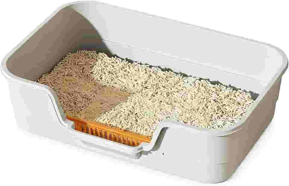 Suhaco Caixa de areia de entrada baixa para gatinhos caixas de areia grandes para gatos idosos pequena bandeja de areia de plástico para gatinhos pequenos com banqueta interna fácil limpeza 61 cm C x