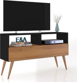 Rack Bancada E&a Tv 43 Pol. Sala Com Pes Retro 1 Gaveteiro (Preto/Nature)