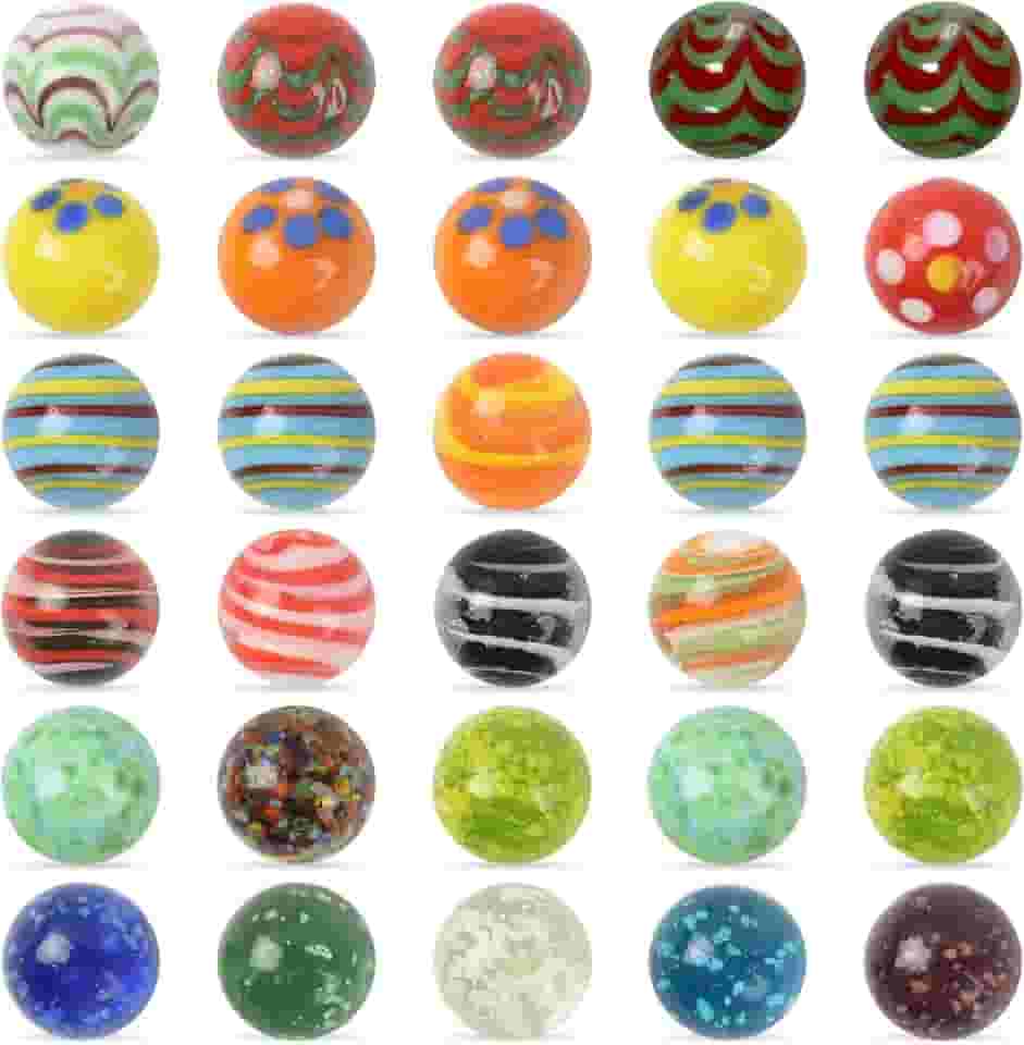 Mármores de vidro 30 peças, bolinhas de gude para vasos, 25 mármores coloridos sortidos e 5 mármores que brilham no escuro para decoração de casa