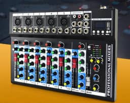 VDA107L Mixer de Áudio Profissional 7 Canais,Bluetooth 5.0, USB Phantom Power 48V Placa Som Digital com 6 Modos Efeito, Ideal para Shows ao Vivo Casamentos Podcasts Transmissões e Gravação em Estúdio
