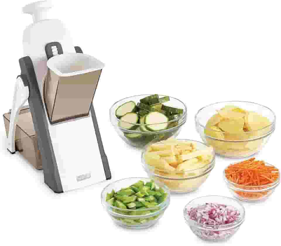 DASH Fatiador de mandolina Safe Slice®, Juliana + Dicer para vegetais, preparação de refeições e mais com mais de 30 predefinições e ajustador de espessura – Cinza