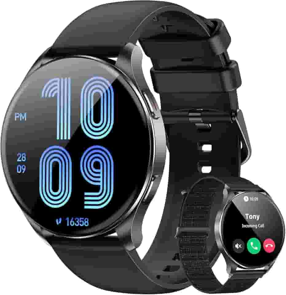 Smartwatch AMOLED 1.43"- Relógio Inteligente com Chamadas Bluetooth, 130+ Esportes, IP68,2 Pulseiras (Preto) - Unissex iOS/Android